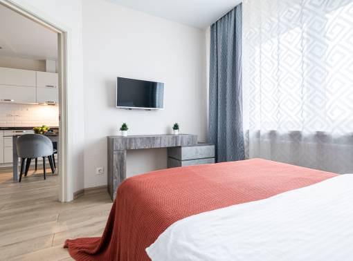 1-комнатная квартира на сутки. Центр. Новый дом. Кондиционер. Wi-Fi. Кухня объединена с жилой зоной. Отдельная спальня - kvartirka.by